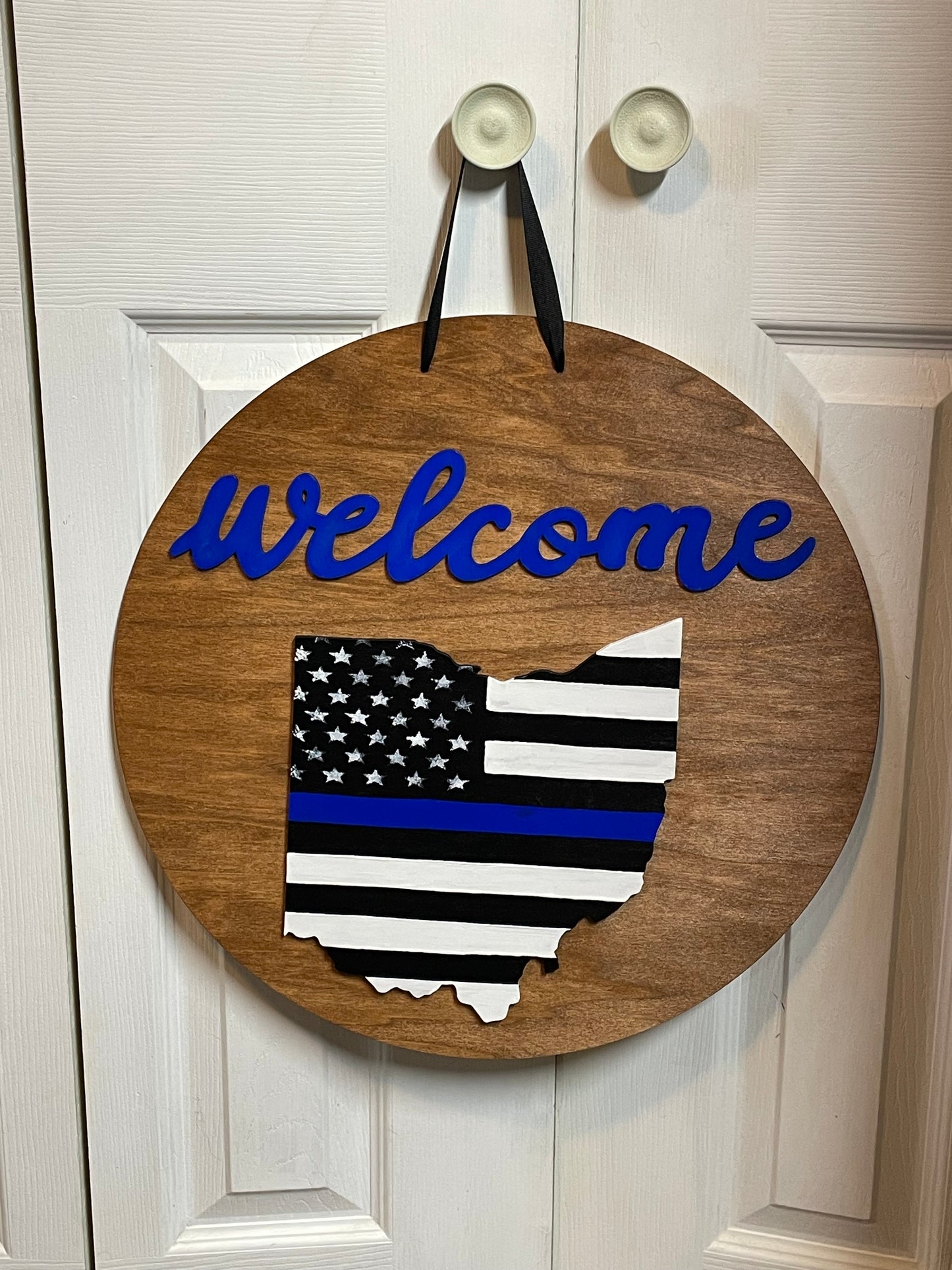 Police Thin Blue Line Themed Ohio Door Hanger