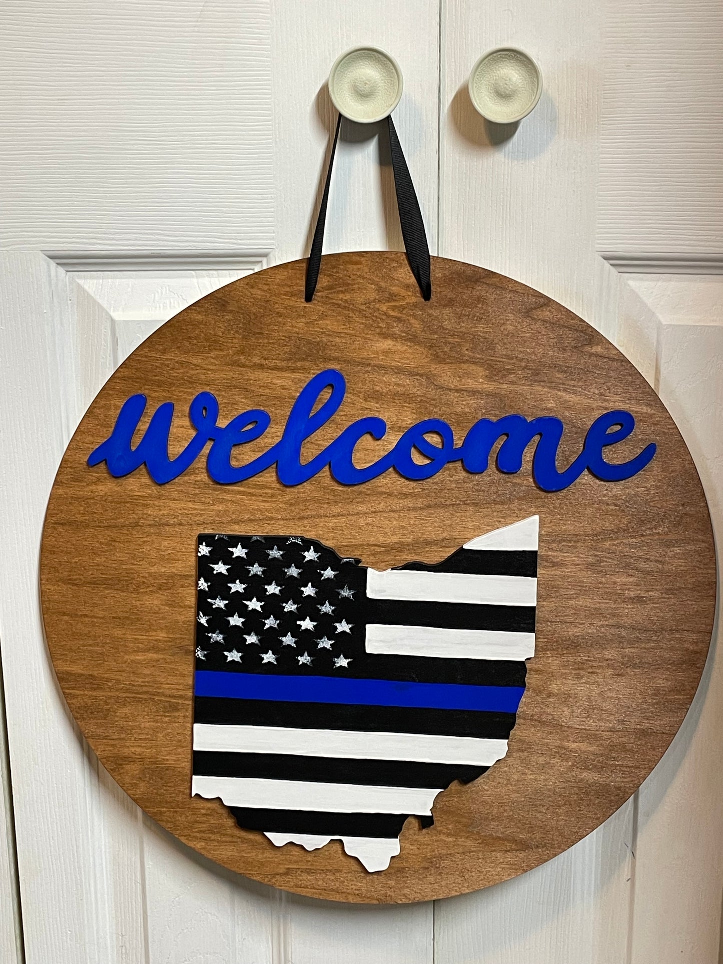 Police Thin Blue Line Themed Ohio Door Hanger