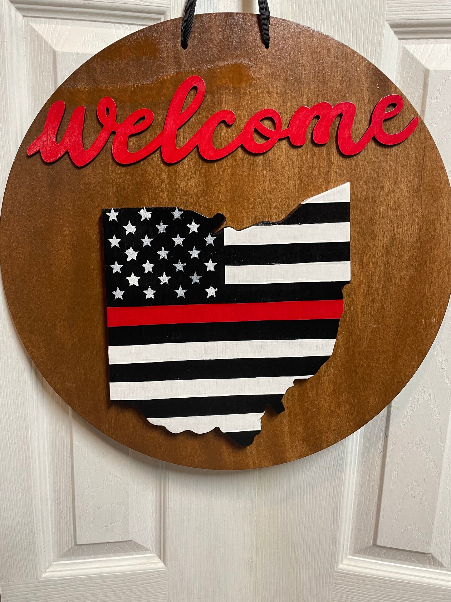 Firemen Thin Red Line Themed Ohio Door Hanger