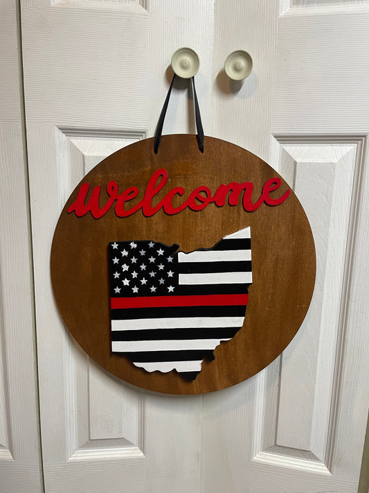 Firemen Thin Red Line Themed Ohio Door Hanger